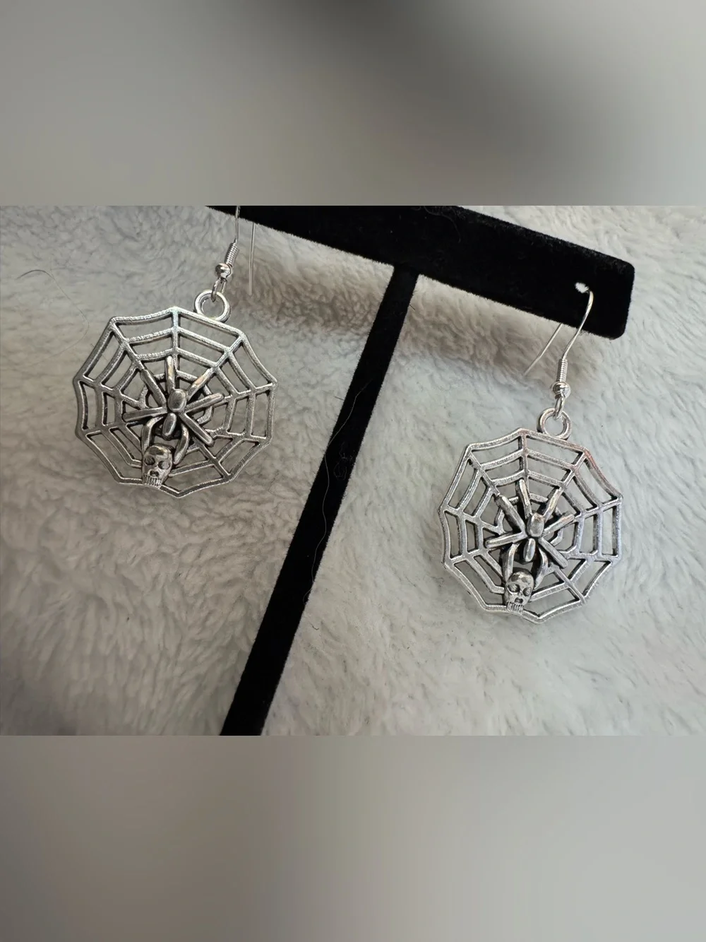 Silver Spider Web Drop Earrings - Women Jewelry